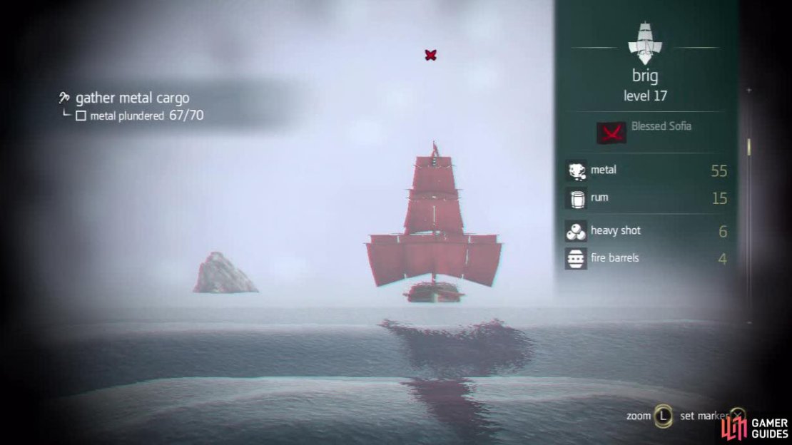Hunters can be denoted by their red sails. They will also show up as red crossed swords on the HUD.