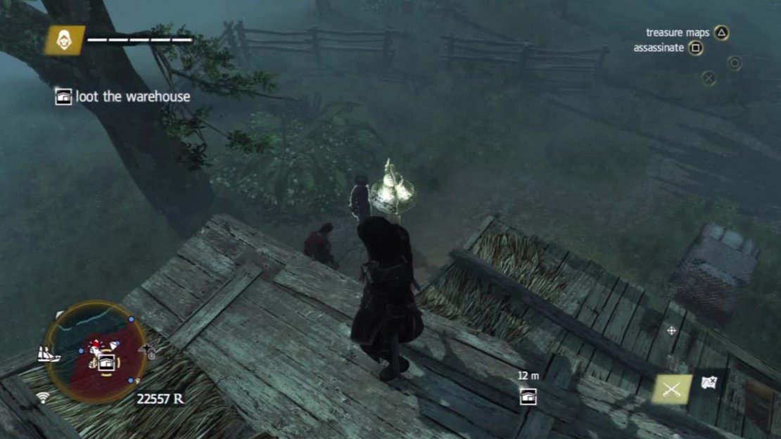 Wait for the other guard to move into view before making a double air assassination.