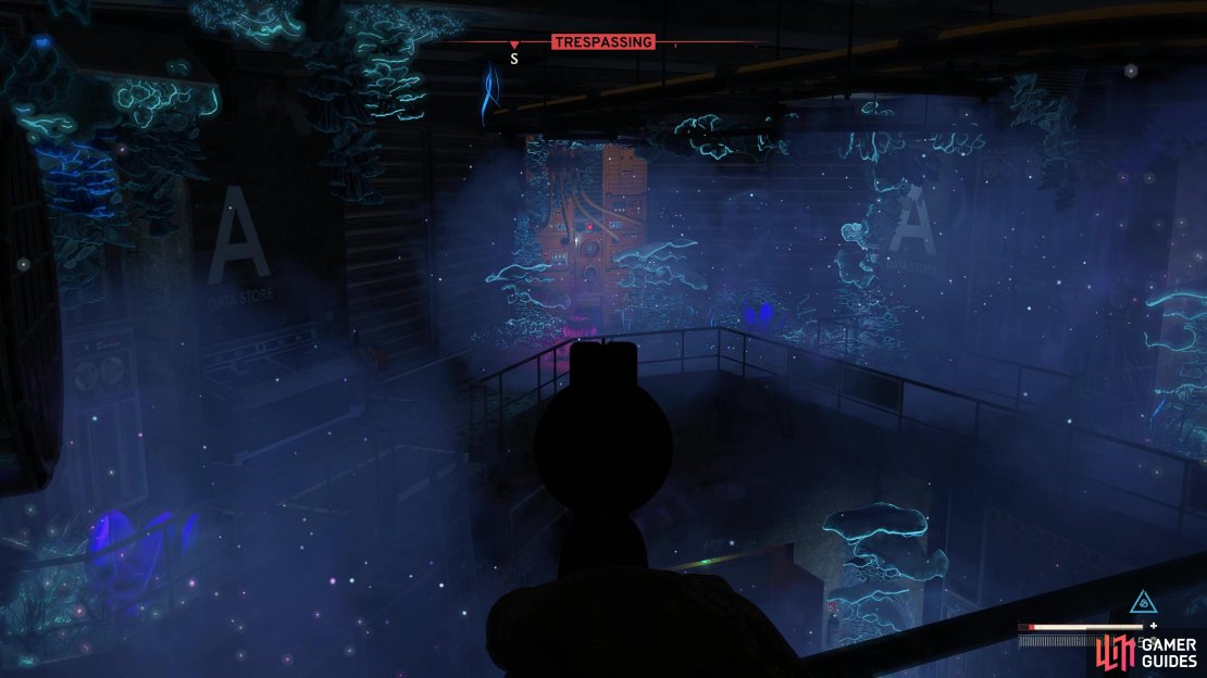 Shoot the explosive plant near the console so you can use your Atomic Battery to restore power.