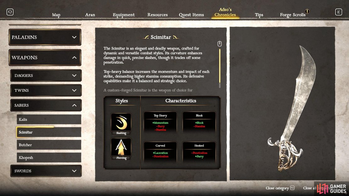 If you want a weapon that is a great at slashing while also being good at parrying, then the Scimitar is the weapon for you.