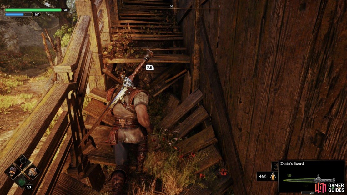 The staircase leads inside this building, which is locked on all sides.