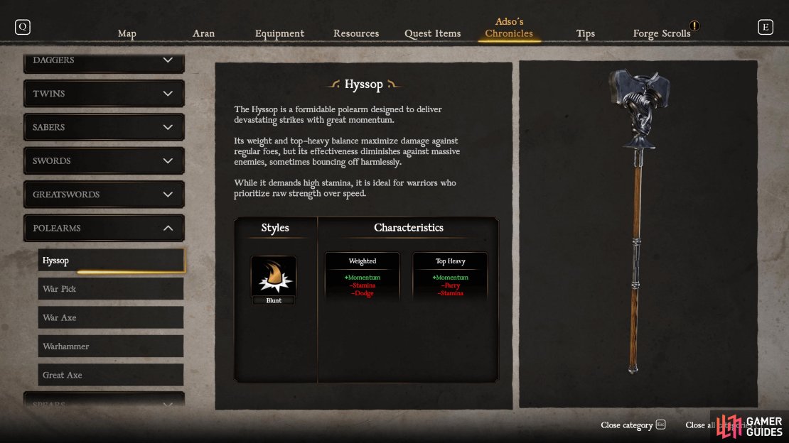 You will start the adventure with the Hyssop unlocked.
