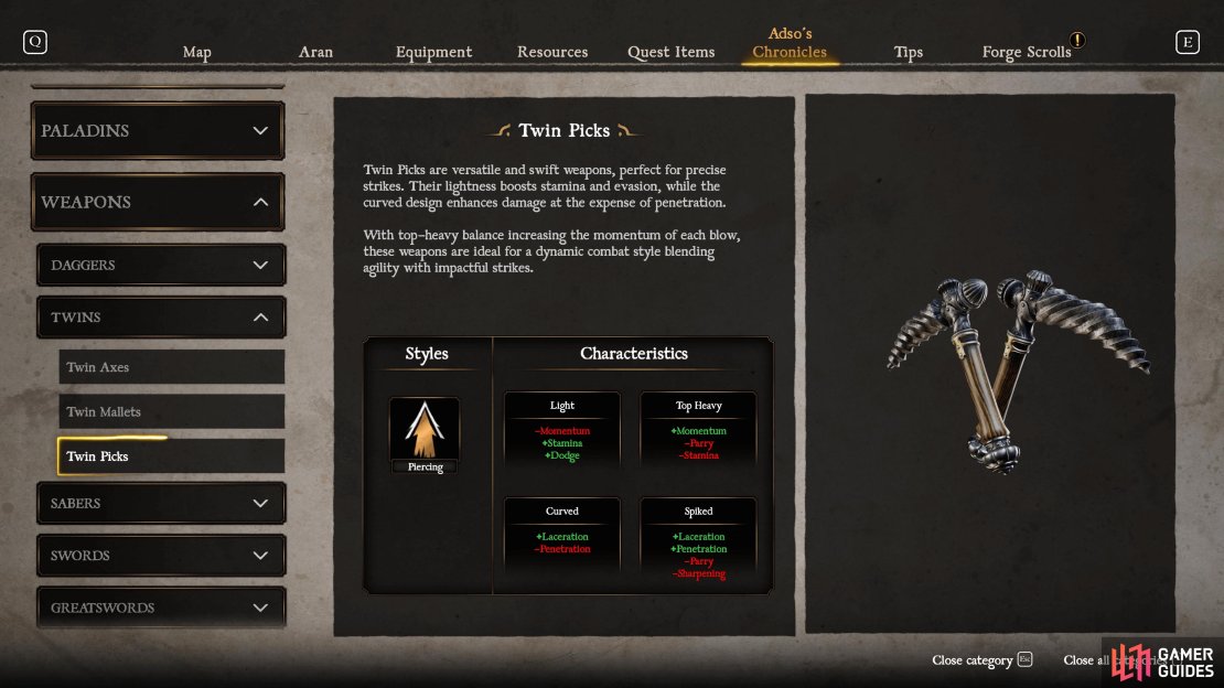 The Twin Picks are the fastest piercing weapons in the game.