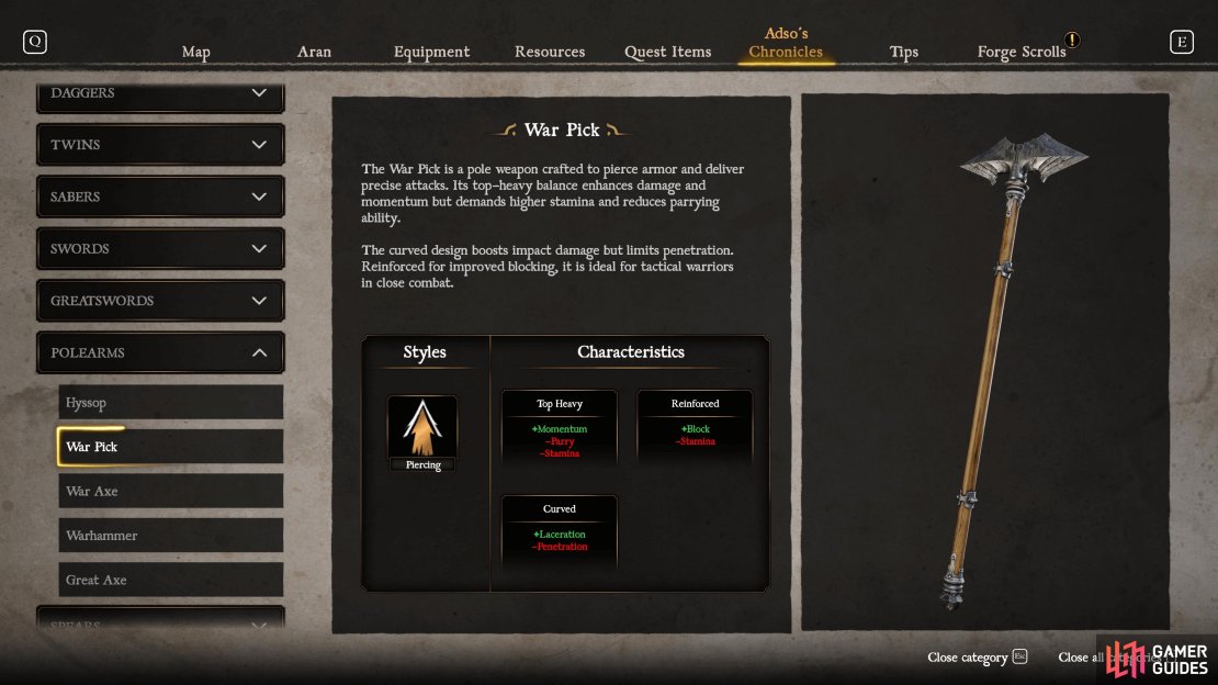 The War Pick has two damage styles.