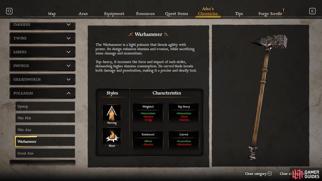 The Warhammer has two styles including one for Blunt damage.