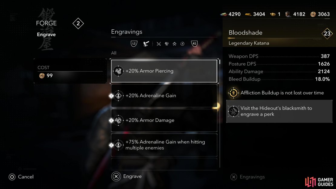Upgrade the Forge to Lv2 and you’ll be able to add engraving to gear, adding new stats and abilities to them.
