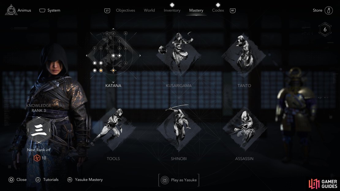There are six mastery categories for Naoe in Assassin’s Creed Shadows.