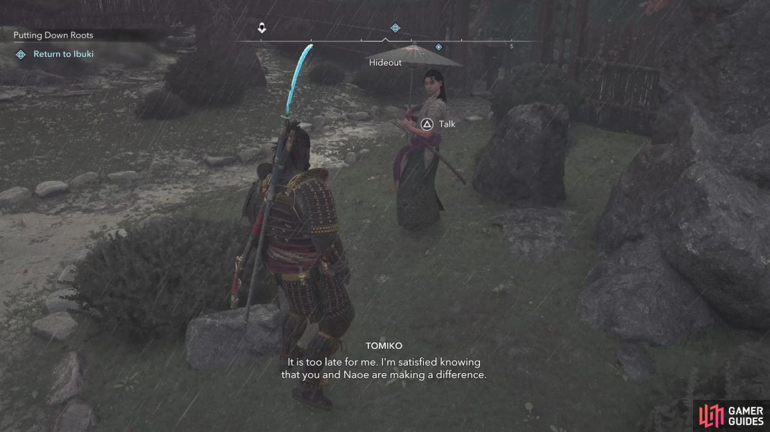 Ibuki will be found at the Hideout for their final quest.