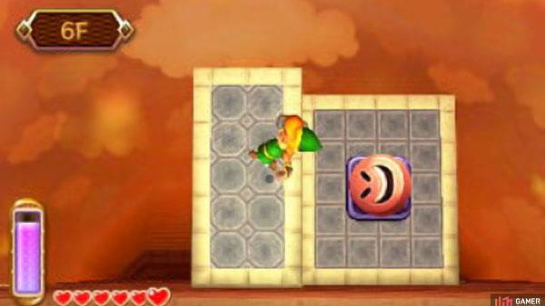 At the end, merge into the wall and walk right. Look to your left and wait for the moving platform to come down; when it does, merge left and walk left into the platform.