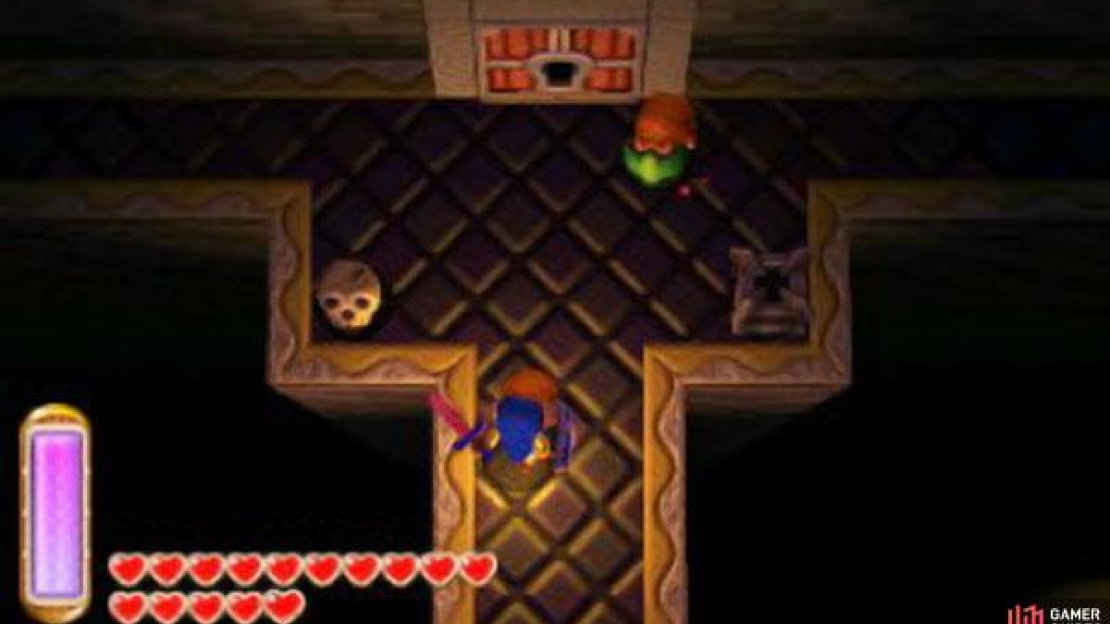 Helmasaurs are protected by a metal mask and charge at Link. You can wait for them to charge, then sidestep out of the way, before hitting their back. For an easier time, fire the hookshot at their mask to pull it off, making them vulnerable from all sides. You can also stun them with the Hammer’s shock wave or Tornado Rod or use a bomb to blow up their mask.