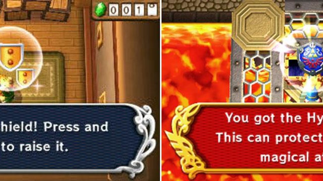Obtained: Item Seller (Kakariko Village or Lake Hylia)  How to use: R Button  Upgrade and how: Hylian Shield (Turtle Rock)