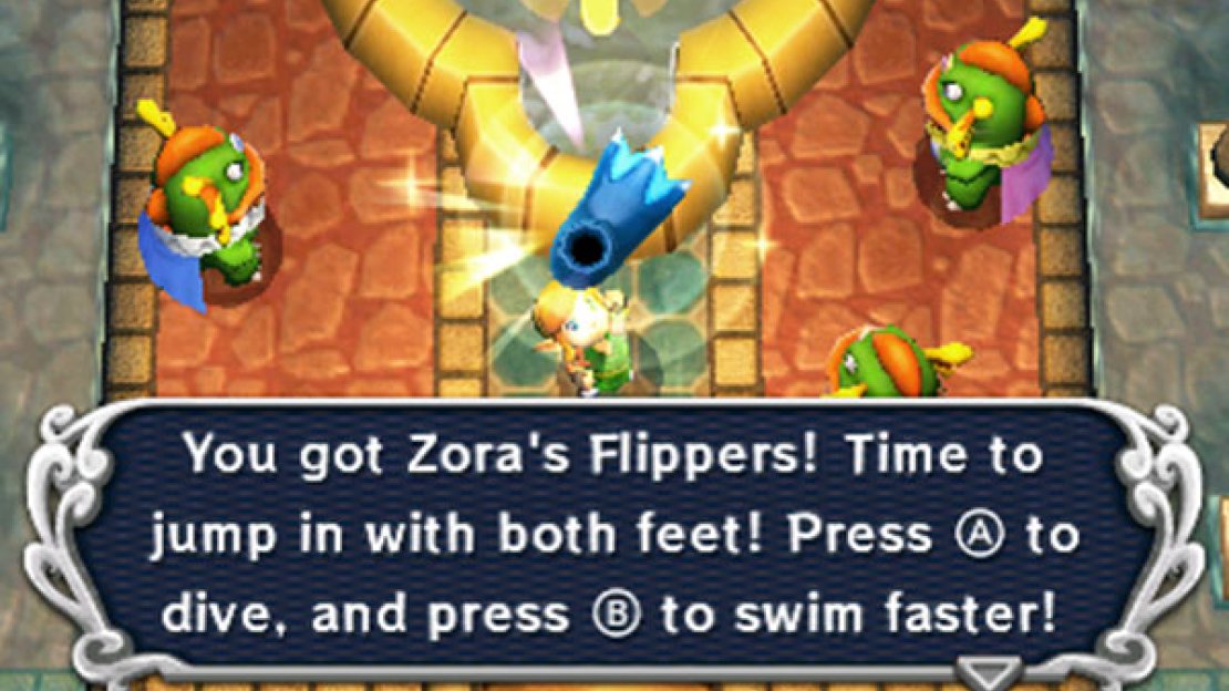Obtained: Zora’s Domain (requires the ‘Smooth Stone’ from the Kakariko Village Merchant)  How to use: B Button (A Button to dive)  Upgrade and how: Not applicable
