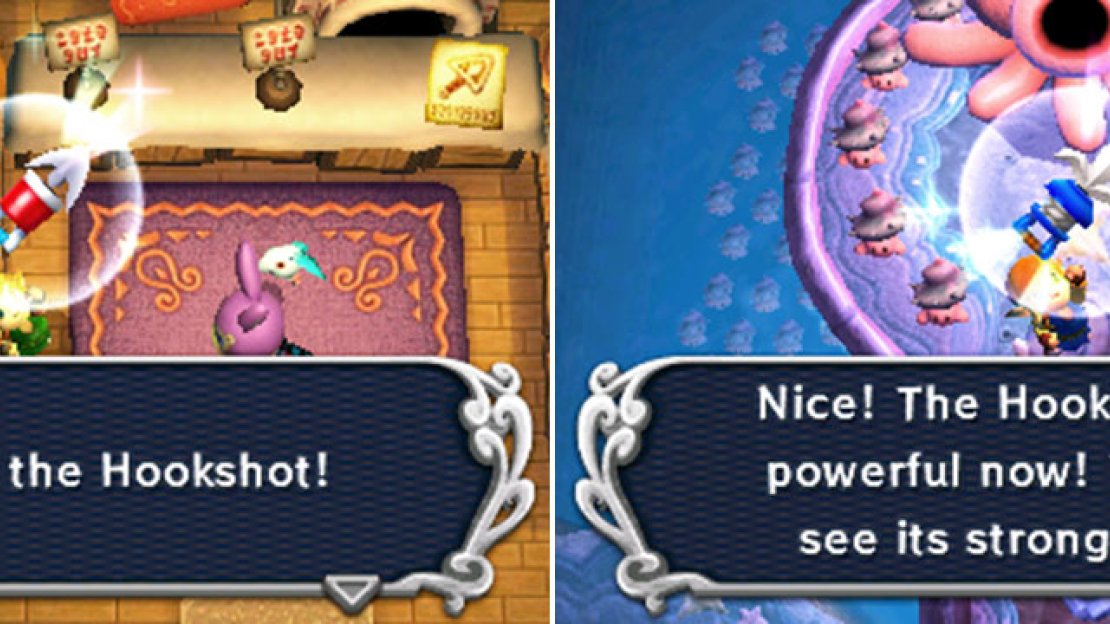 Obtained: Ravio’s Shop  Rent fee: 50 Rupees  Purchase fee: 800 Rupees  Upgrade and how: Nice Hookshot (Mother Maimai)