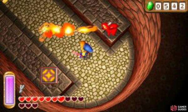 Kodongos are red triceratops that breathe fire in one direction. Use the Hylian Shield to block their flames or sidestep out of the way, then slash them, shoot arrows or use the Ice Rod to dispose of them.