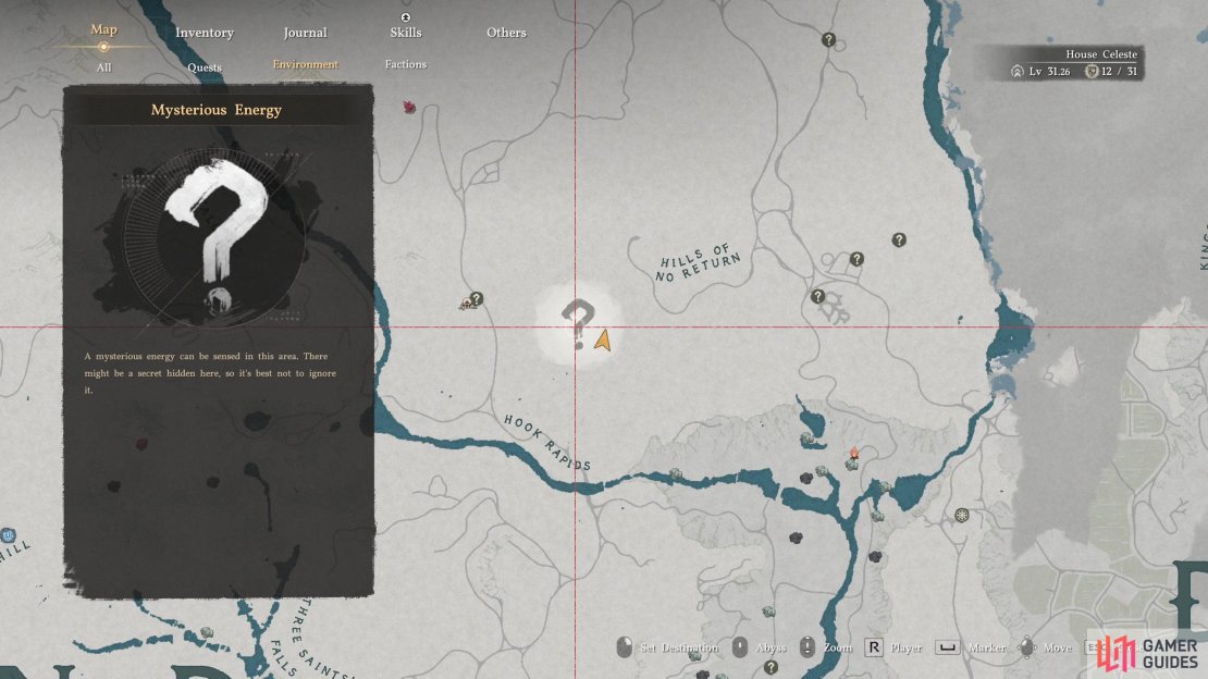You&rsquo;ll find the Arboria Forest Ruins Abyss Cresset northeast of the Hook Rapids, east of Boomveld Bombworks and southwest of Arboria Castle.