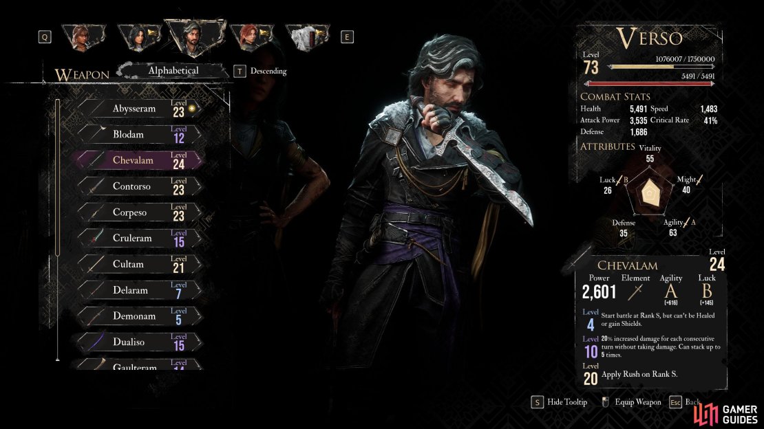 Verso wields a Sword and Dagger combo to deal with his enemies.