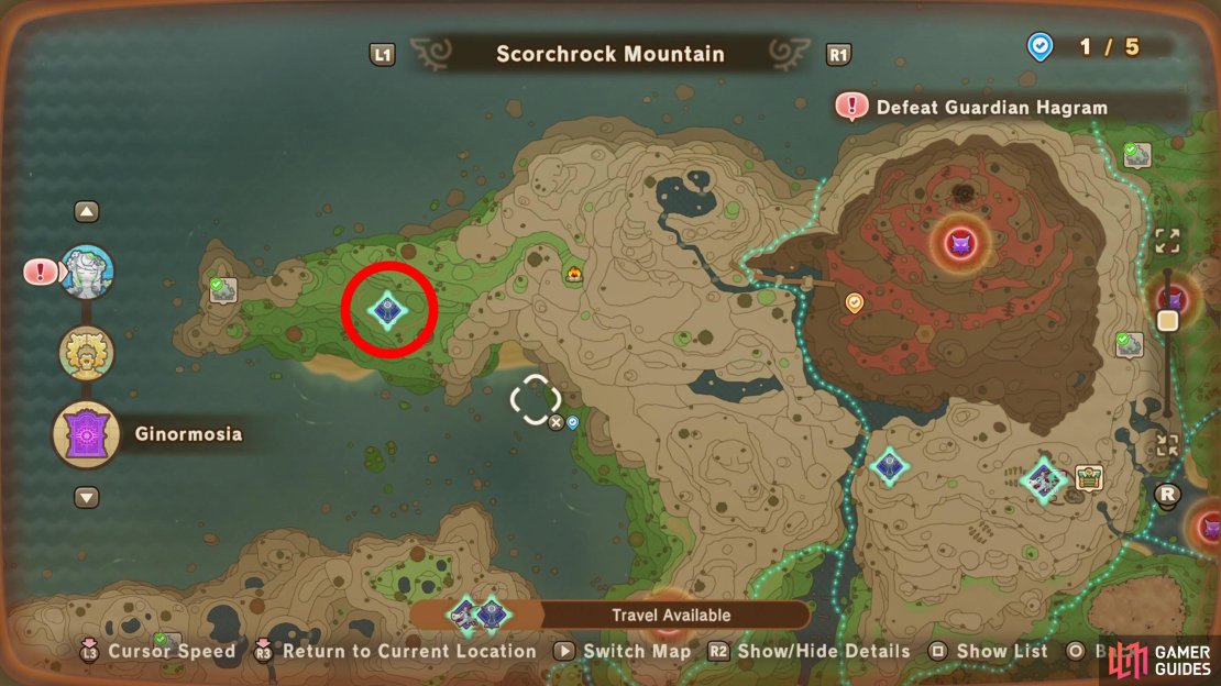 The location of Googlolly’s Tower on the map.