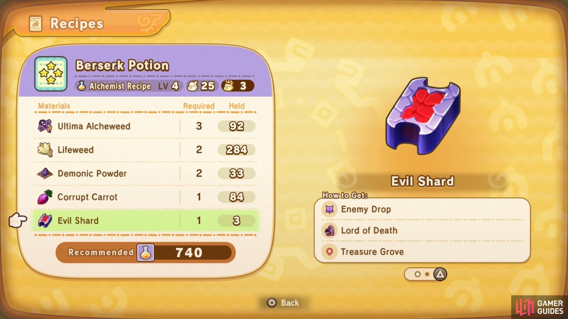 Some materials - like Evil Shards - can only be found as drops from boss monsters in Treasure Groves.