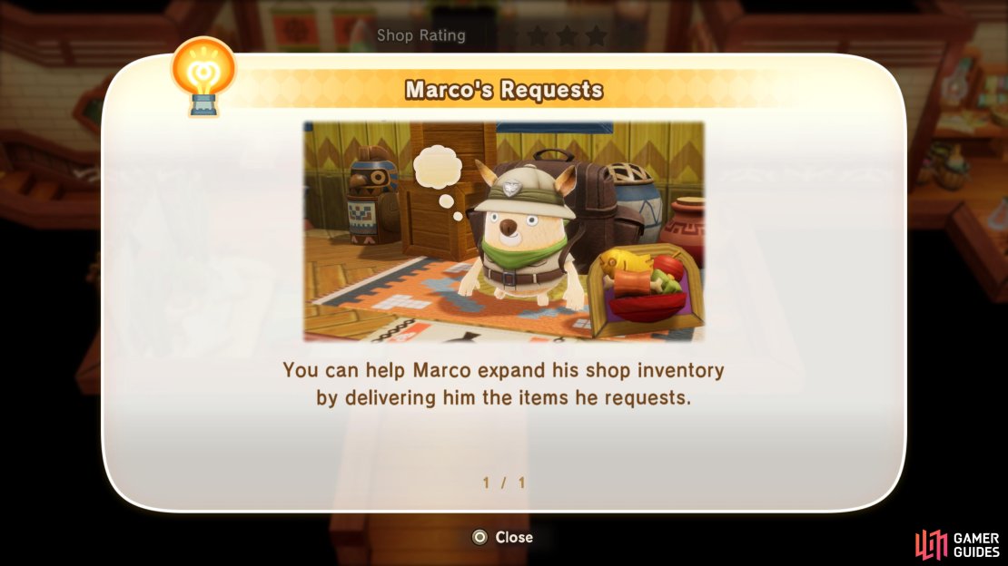 Once you upgrade the guild hall, Marco will begin asking you to deliver items to upgrade his shop.