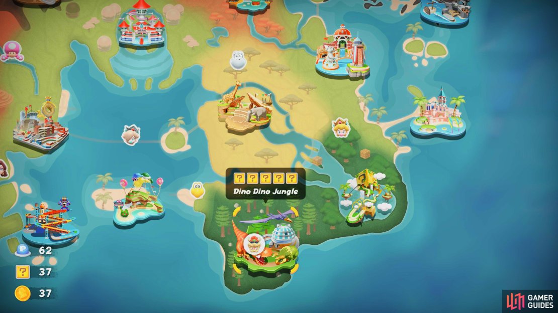 Dino Dino Jungle is located to the southeast and has 5 question mark panels to unlock.