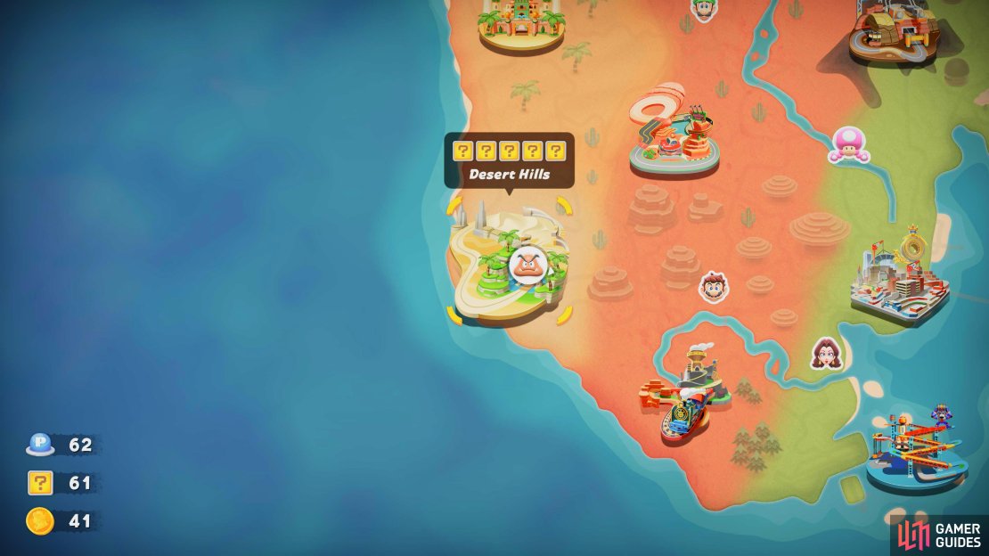 Desert Hill is located far to the west, northwest of Whistlestop Summit. It contains five question mark panels for you to unlock.