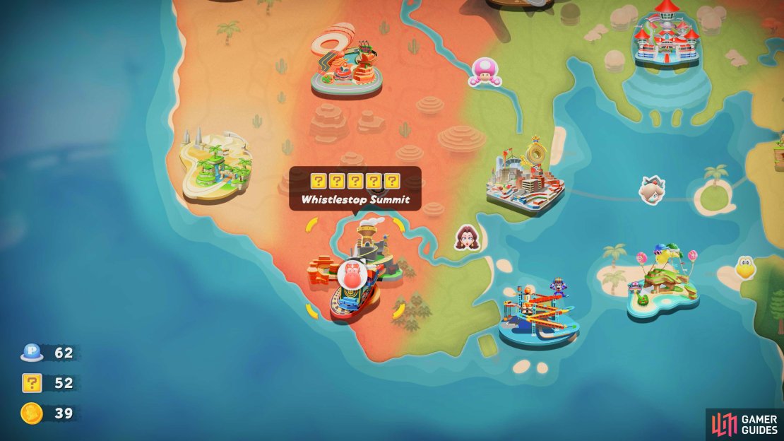 Whistlestop Summit is located in the southwest corner of the map and contains five question mark panels for you to unlock.
