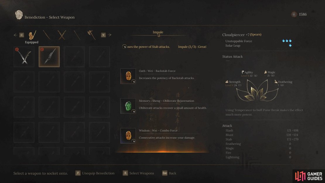 By using the three recommended Benedictions, you’ll complete the Impale set bonus, giving you an extra 20% Stab damage.