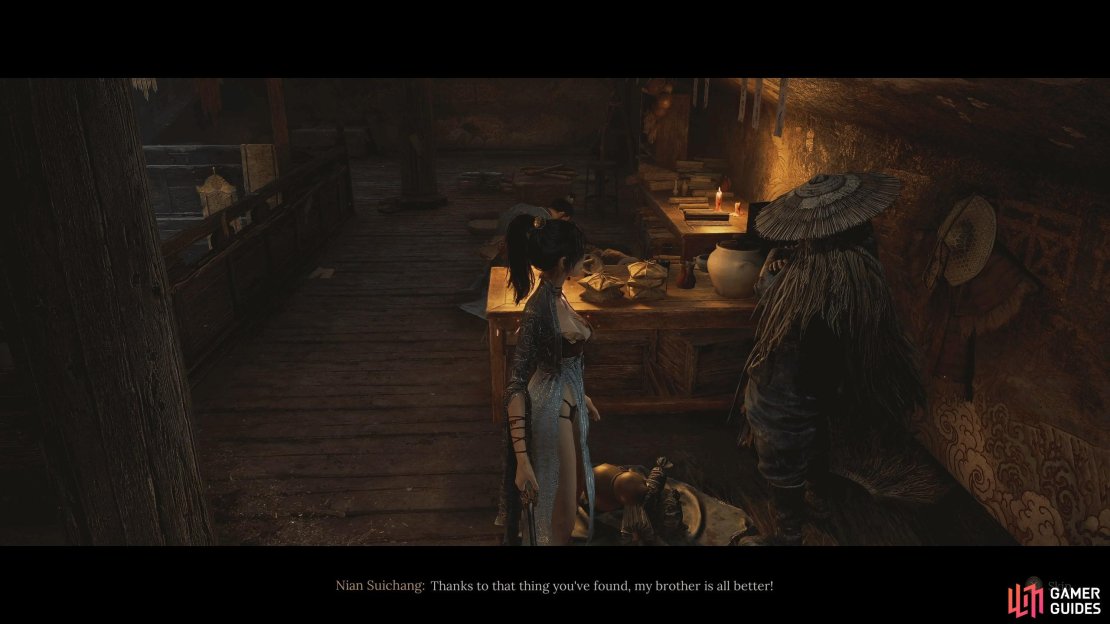 Return to Reverent Temple, go to the second floor, and speak to Nian, who&rsquo;ll tell you that his brother is recovering.