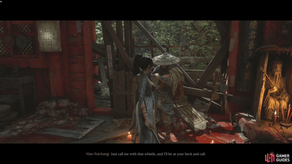 Speak to Nian next to the Shu Sanctum shrine, and he&rsquo;ll remind you about the Bone Whistle.