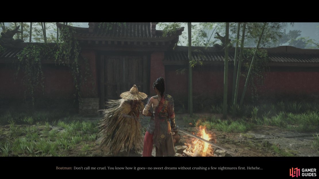 It’s hard to miss the boatman at the start of the adventure, you’ll find him just before leaving Reverent Temple.