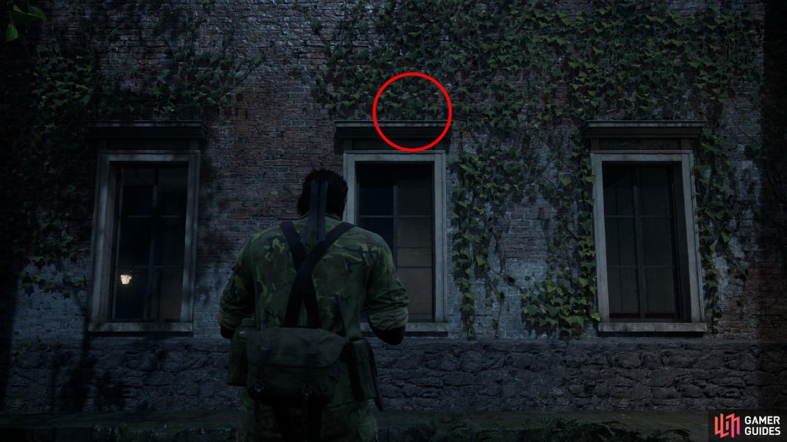 In the center of the Graniny Gorki Lab 1F area you’ll find an outdoor courtyard. Search the windows on the northern wall - this GA-KO is atop the middle one.