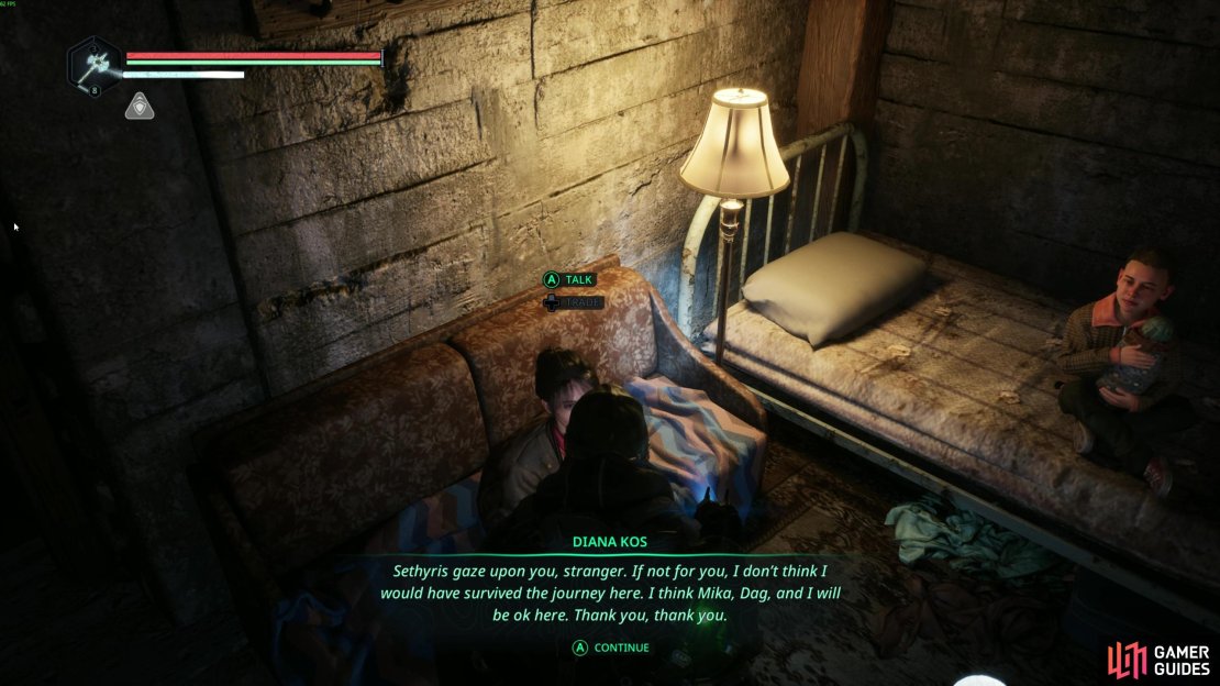 After returning her medicine, and helping Atticus with his Good Deed, you can find her in the Caddwell Farm basement. Image via Gamer Guides / Nacon.