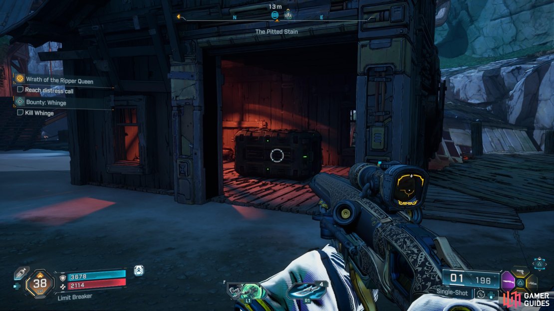 The eighth Cache is in Racketrun, at a higher elevator and inside a building.