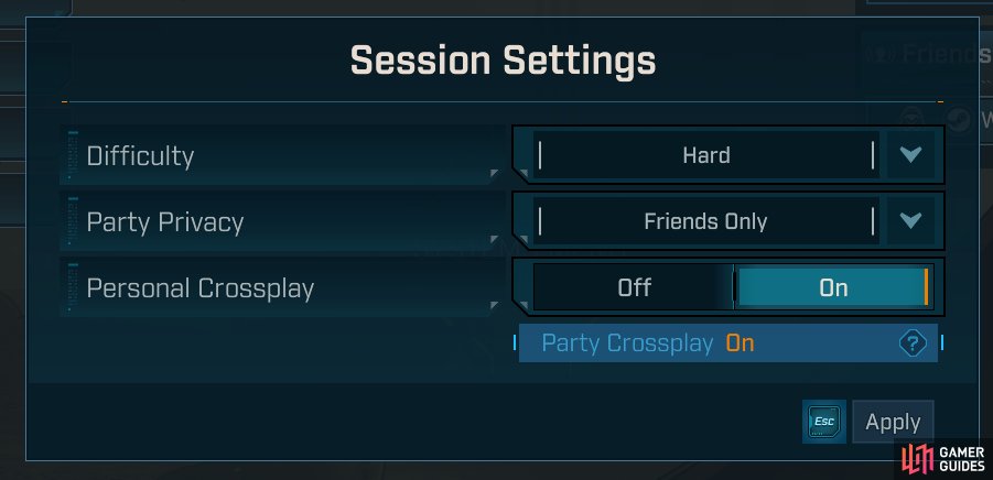 Crossplay settings
