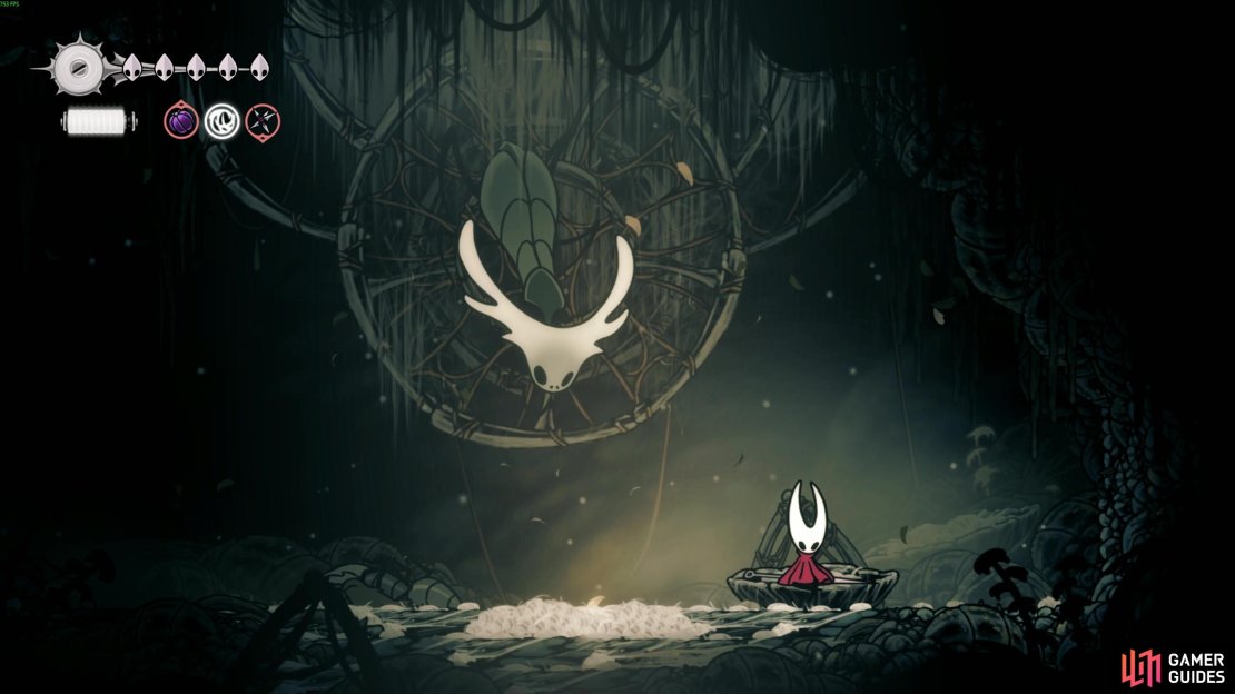Battle some rat baddies to get a new friend and a second Sinner’s Road bench to the far east of the zone. Image via Gamer Guides / Team Cherry.
