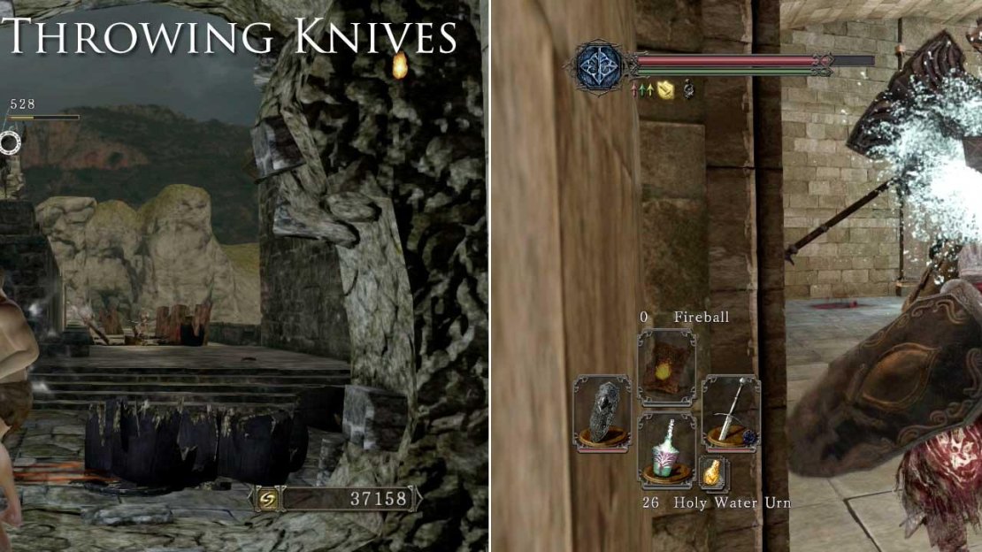 Throwing Knives are great for long corridors; whilst Holy Water doesn’t go as far but hits harder.