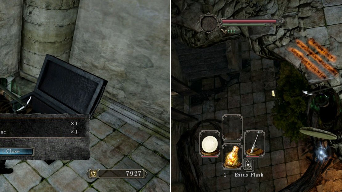 Normally you’d need a key to open this door, but you can smash this (and other basic wooden doors) down with your trusty weapon instead.