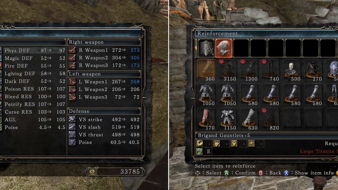 The character and item upgrade screens.