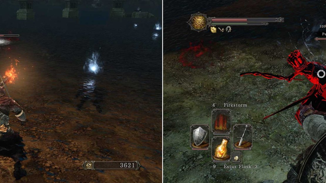 Using a torch here WON’T get you swarmed (allowing you to get easy lock-ons). Also lure the Dark Spirit back out of the water to make it easier to move around.