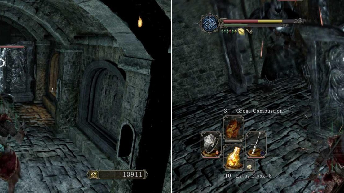 Further down the corridor you’ll reach a blockade. This is in fact two Imperious Knights who are one-handing two massive shields.