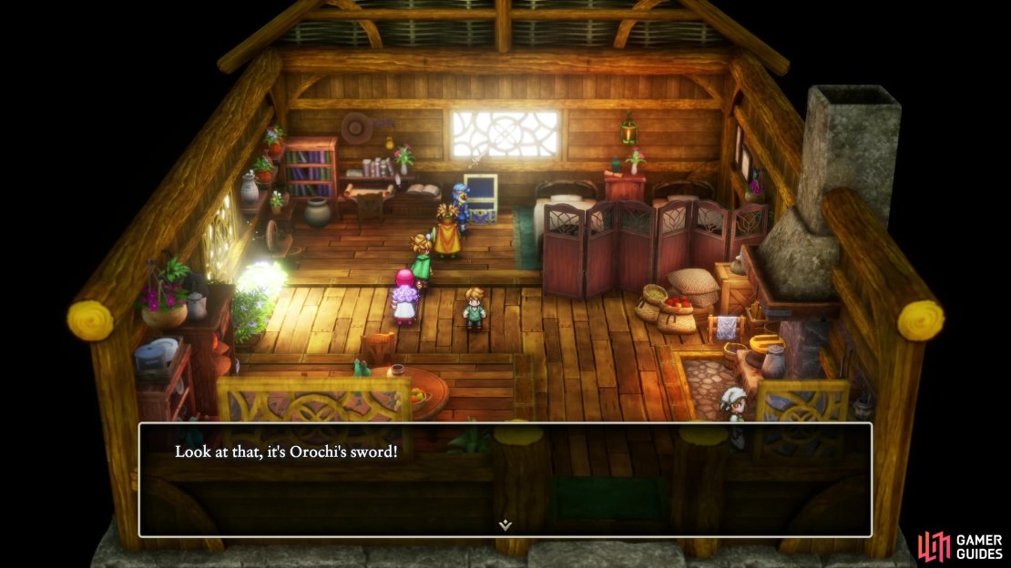 In Kol, enter the westernmost house and loot a chest to obtain Orochi&rsquo;s Sword.