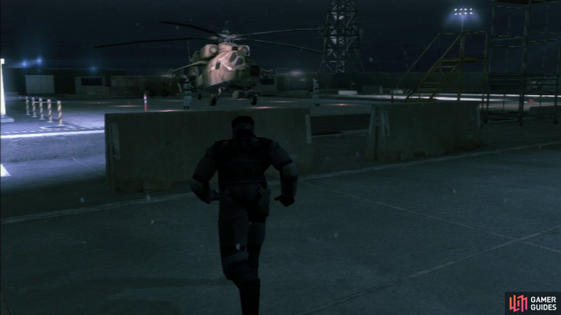 Classic Snake, snow and guards in arctic gear. This is Ground Zeroes Shadow Moses-style!