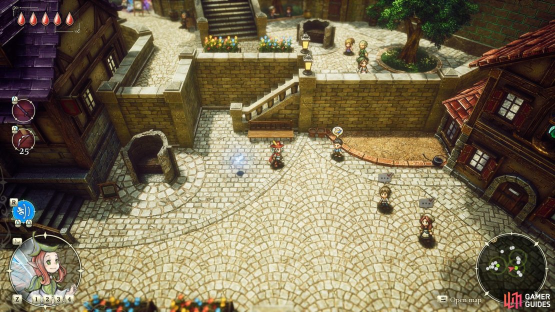 A boy named Ichil can be found outside the orphanage along the southeastern corner of Huther after you witness a scene between Hildebrandt and Marnie during the Age of Magic. Talk to him to start the quest “Beyond His Gaze”.