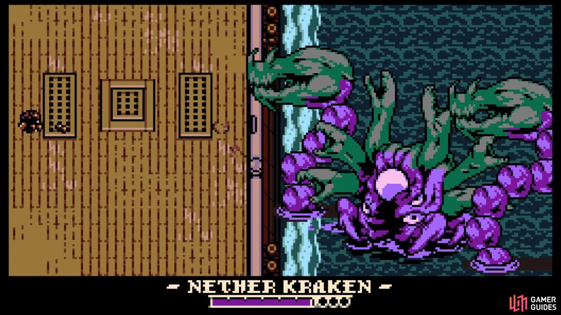 You’ll face off with the Nether Kraken on the deck of the ship at the very start of the game.