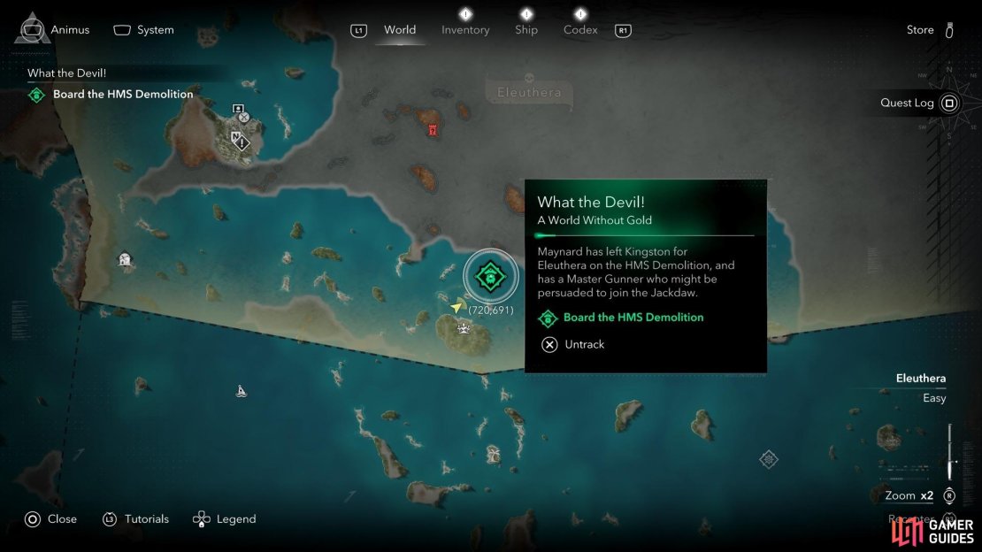 The HMS Demolition can be found in the ocean here, but be warned, it’s quite strong and well-protected