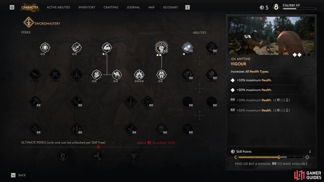 While the Swordmastery tree does include plenty of sword-focused perks, it also is the home of generic stats-boosters, like Vigor.