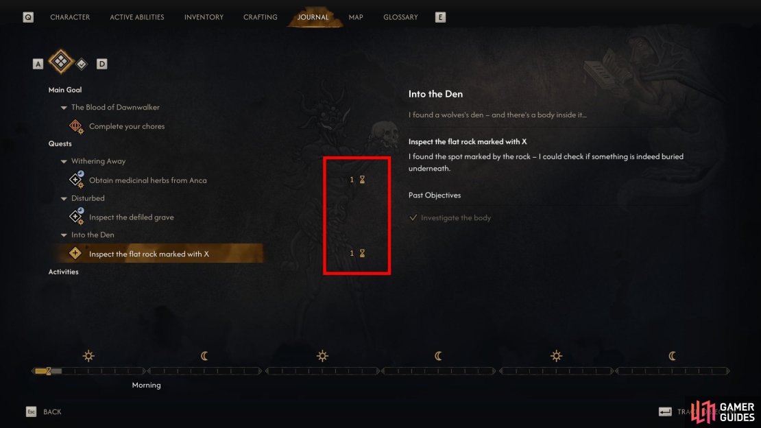 Your quest log often informs you of the time cost of quests,