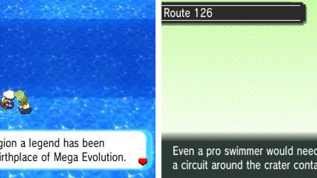 A sea route encircling a giant rock crater and, within, Sootopolis City.