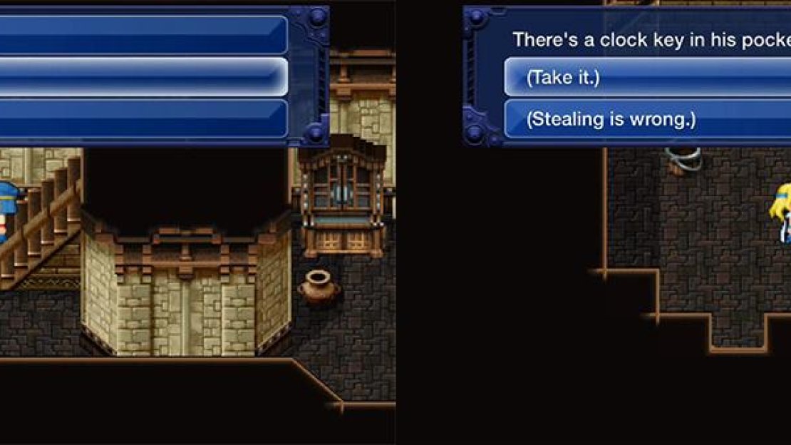 The password for the boy to open the passage is “Courage”. After freeing Celes, speak to the soldier to get the Clock Winding Key.