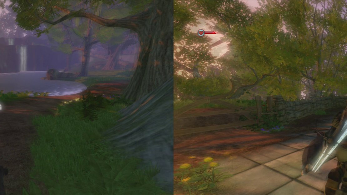 Grab the silver key on the side of the road (left) as you make your way to the Temple of Light (right).